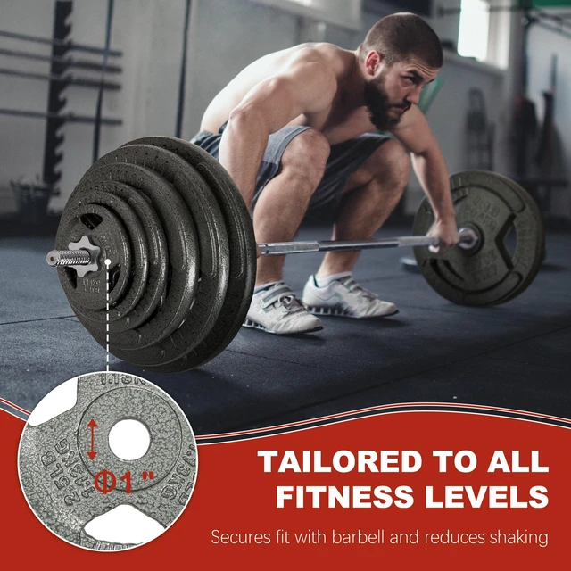 Alt view image 6 of 7 - Signature Fitness 1-Inch Cast Iron Weight Plates, Standard Barbell Plates for Strength and Resistance Training, Multiple Sizes Available