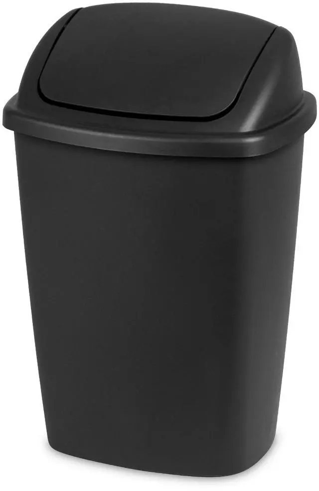 Main image of Sterilite 7.5 Gallon Plastic Kitchen Trash Can with Swing Top Lid, Black Garbage Bin