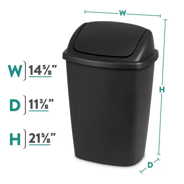 Alt view image 6 of 6 - Sterilite 7.5 Gallon Plastic Kitchen Trash Can with Swing Top Lid, Black Garbage Bin