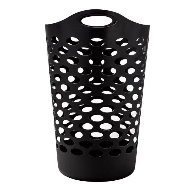 Alt view image 2 of 5 - Mainstays Flexible Round Laundry Hamper, 2.2 Bushels, Black Plastic, with Carry Handles