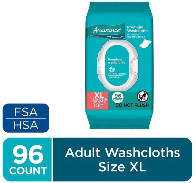 Main image of Assurance Premium Extra Large Disposable Pre-Moistened Washcloths for Adults, 96 Count