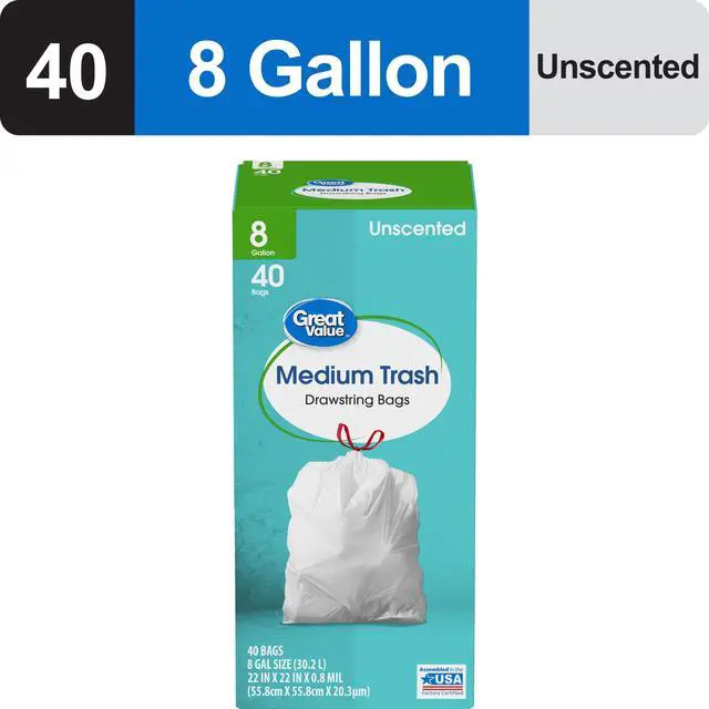 Alt view image 5 of 6 - Great Value 8 Gallon Medium Drawstring Trash Bags, 40 Count