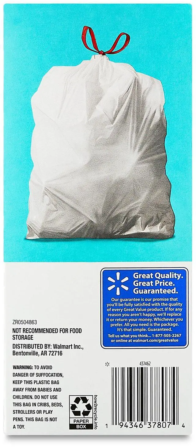 Alt view image 2 of 6 - Great Value 8 Gallon Medium Drawstring Trash Bags, 40 Count