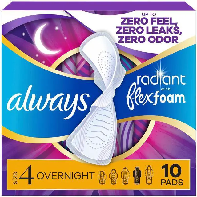 Main image of Always Radiant FlexFoam Pads, Size 4, Overnight, with Wings, 10 Count