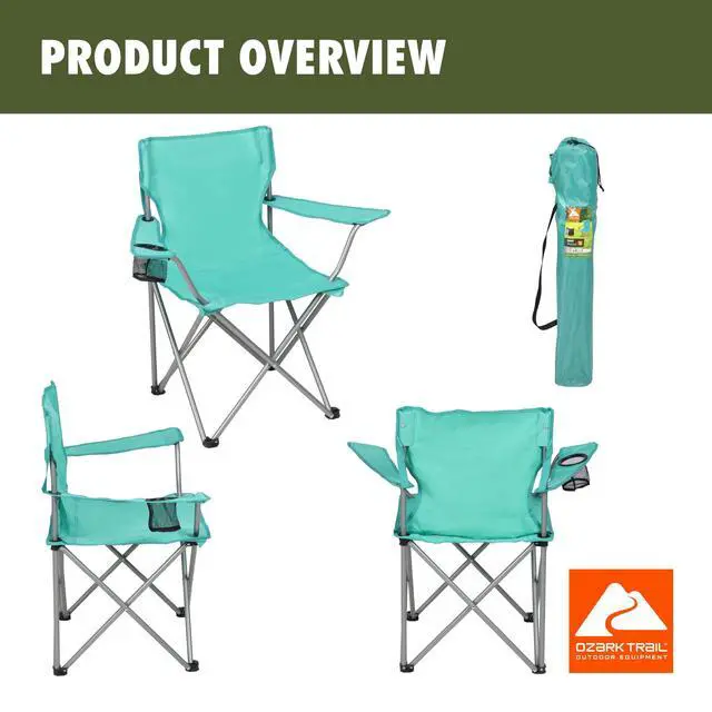 Alt view image 4 of 6 - Ozark Trail Green Sea Quad Folding Camp Chair with Cup Holder