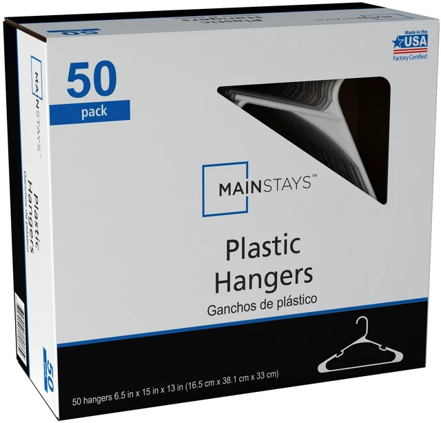 Main image of Mainstays Plastic Clothes Hangers, 50-Count, White