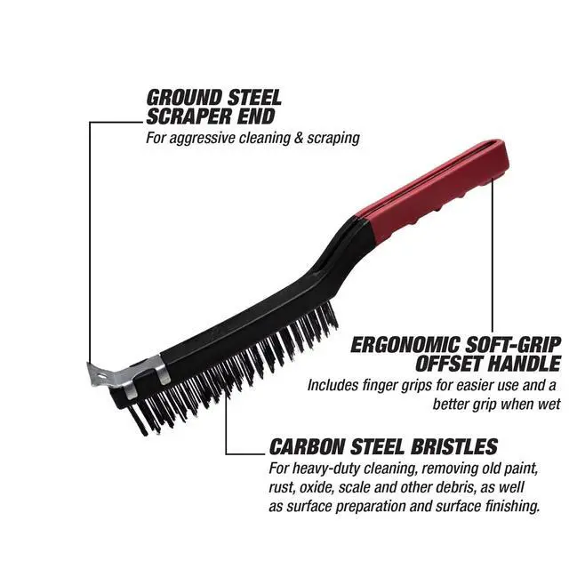 Alt view image 6 of 6 - Hyper Tough Carbon Steel Wire Brush with Scraper, 3 x 19 Rows