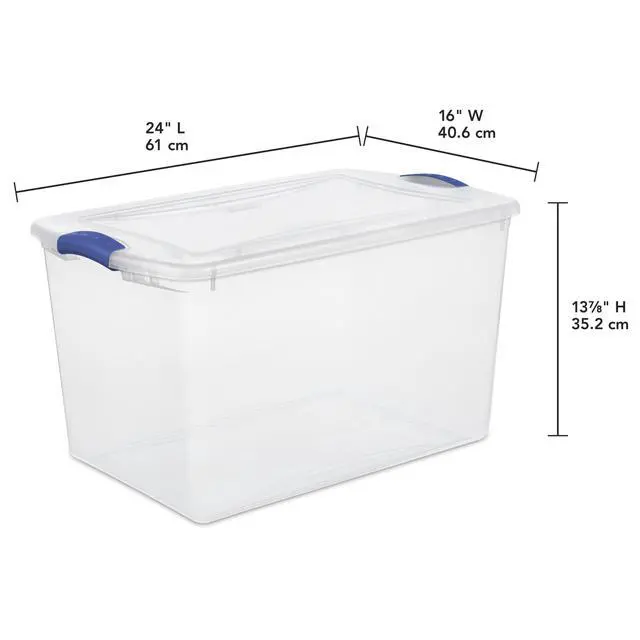 Alt view image 5 of 5 - Sterilite Large 66 Quart Latching Storage Bin, Clear Plastic Storage Container with Latch Lid, Blue