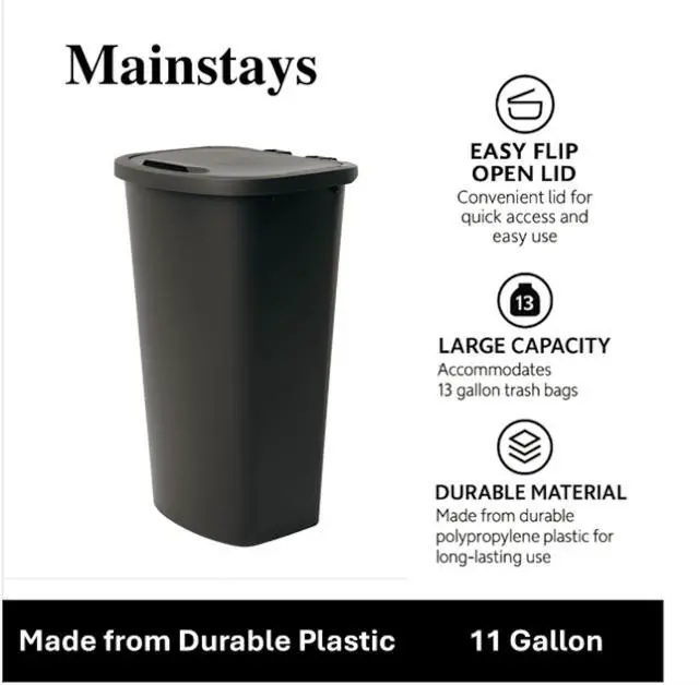 Alt view image 2 of 5 - Mainstays Black 11 Gallon Plastic Kitchen Trash Can with Lift-Top Lid