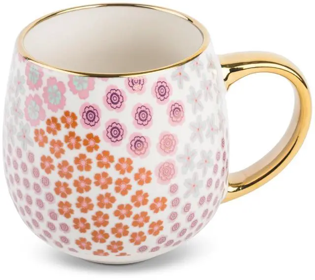 Main image of Thyme & Table 16oz Stoneware Coffee Mug with Gold Floral Design