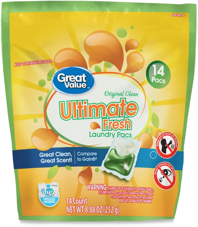 Main image of Great Value Ultimate Fresh Laundry Detergent Pacs, Original Clean, 14 Count