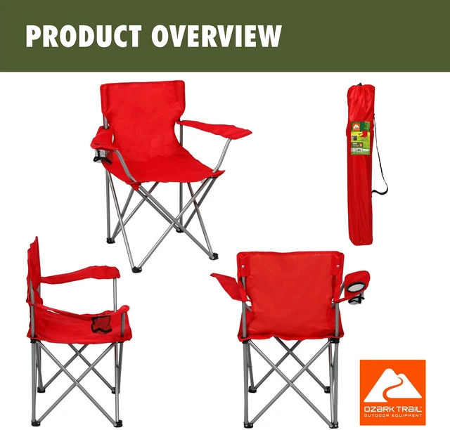 Alt view image 5 of 5 - Bright Red Ozark Trail Quad Folding Camp Chair with Cup Holder