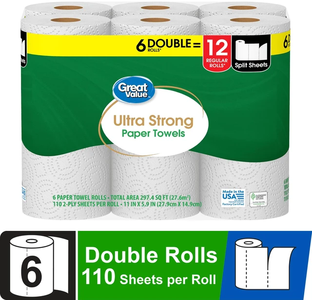 Main image of Great Value Ultra Strong Paper Towels, 6 Double Rolls