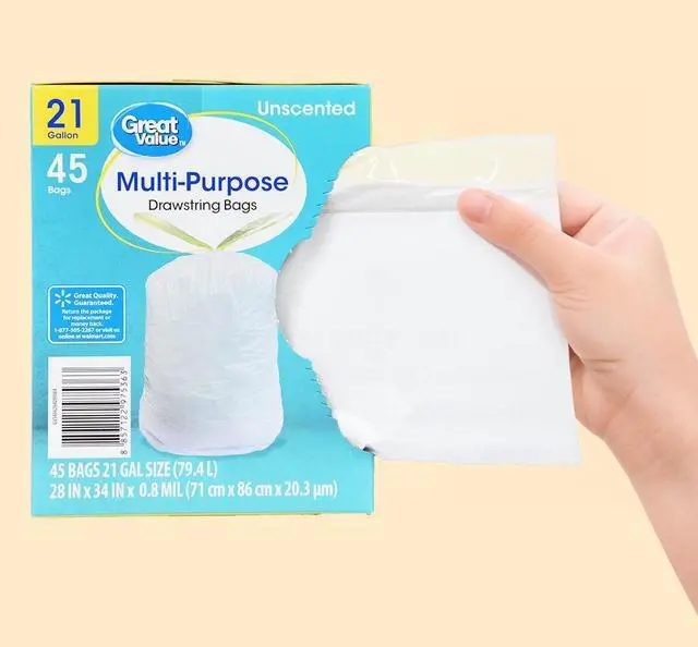 Alt view image 3 of 5 - Great Value 45 Count Unscented 21 Gallon Drawstring Trash Bags