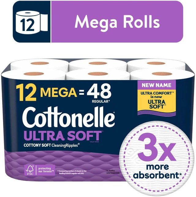 Main image of Cottonelle Ultra Soft Toilet Paper, 12 Mega Rolls, Strong Toilet Tissue
