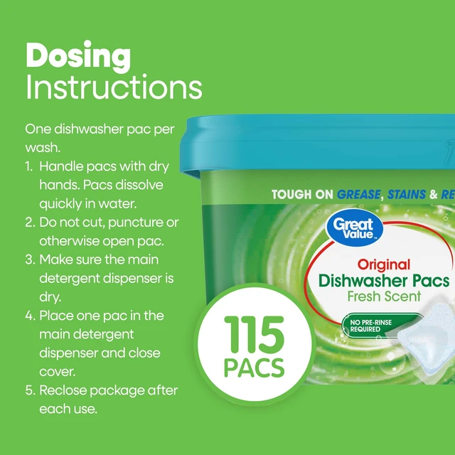 Alt view image 6 of 6 - Great Value Original Dishwasher Pacs Fresh Scent 115 Count