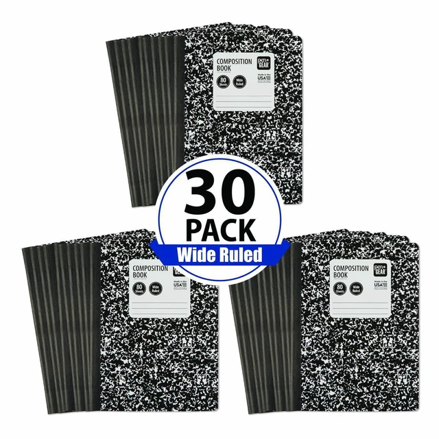 Main image of Pen+Gear Wide Ruled Composition Book, 7.5" x 9.75", Black and White Marble, 80 Sheets, 30 Count Pack