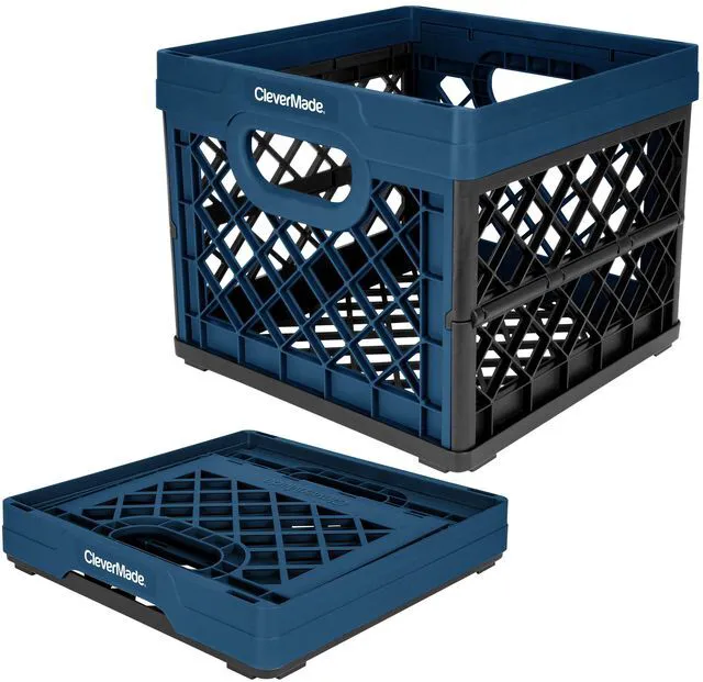 Main image of CleverMade Collapsible Eco Plastic Milk Crate, Folding Storage Bin, Ocean Navy, 6.6 gal