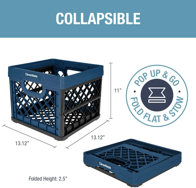 Alt view image 3 of 4 - CleverMade Collapsible Eco Plastic Milk Crate, Folding Storage Bin, Ocean Navy, 6.6 gal