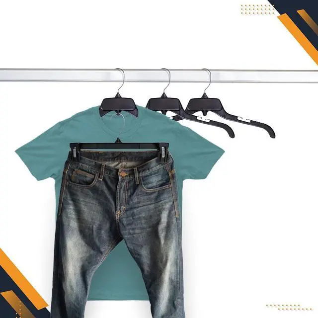 Alt view image 6 of 6 - Hanger Central Recycled Black Heavy Duty Plastic Bottom Hangers for Pants and Skirts with Padded Pinch Clips and Polished Metal Swivel Hooks, 14 Inch, 25 Pack