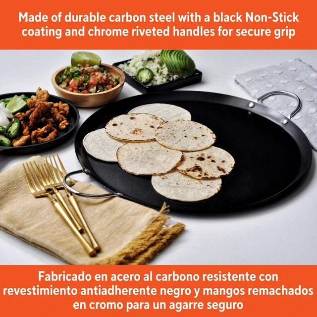 Alt view image 2 of 4 - IMUSA 13.5-Inch Carbon Steel Nonstick Round Comal with Metal Handles, Black