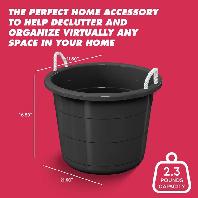 Alt view image 5 of 6 - Life Story Flexible 17-Gallon Plastic Storage Tub with Rope Handles, Multi-Purpose Utility Bucket, Black