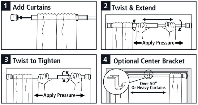 Alt view image 5 of 5 - Mainstays Black 1-Inch Adjustable Tension Window Curtain Rod, 48-84 Inches
