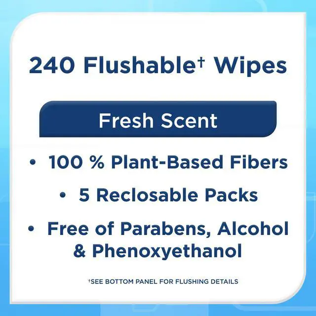 Alt view image 2 of 5 - Equate Flushable Cleansing Cloths, Fresh Scent, 5 Resealable Packs of 240 Wipes