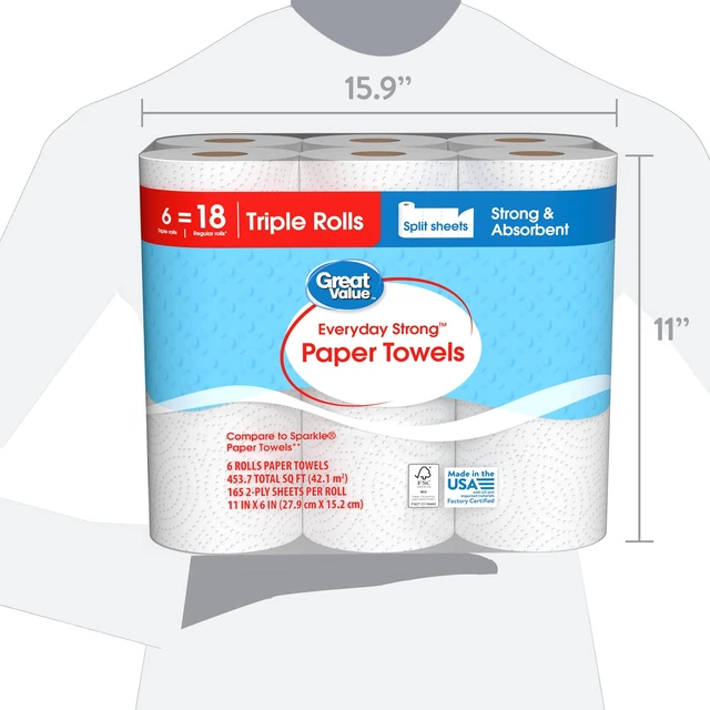 Alt view image 2 of 6 - Great Value Everyday Strong Split Sheets Paper Towels, 6 Triple Rolls