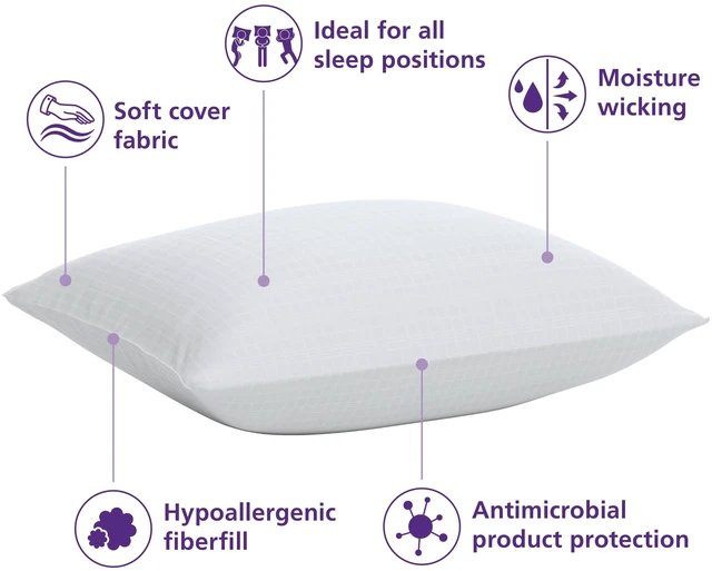 Alt view image 3 of 6 - Mainstays Comfort Complete Bed Pillow (2 Pack), Standard/Queen, White, All Positions Antimicrobial