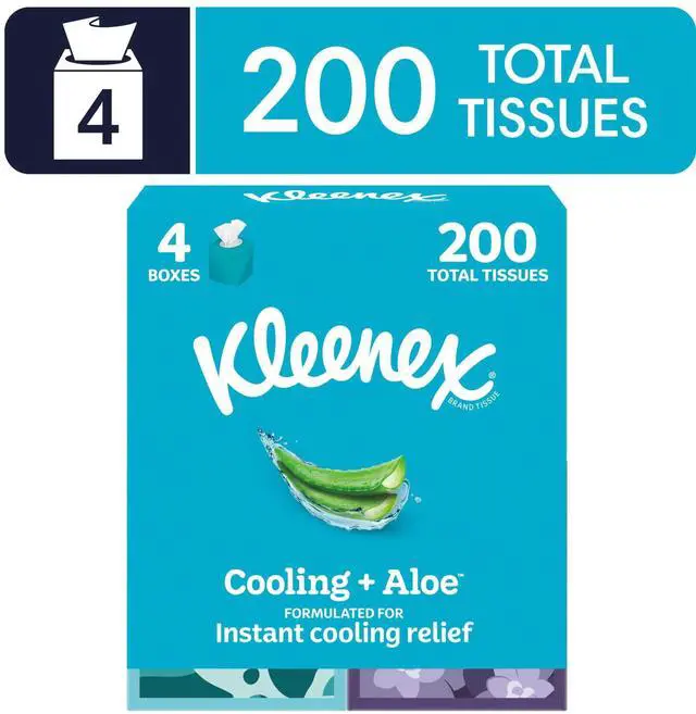 Main image of Kleenex 2-Ply Cooling + Aloe Cube Box Facial Tissues, 4 Pack (200 Total Tissues)