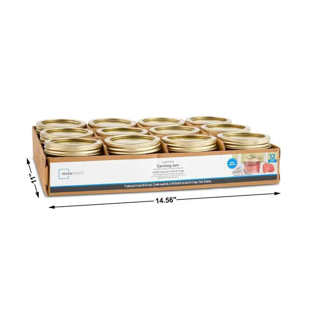 Alt view image 3 of 4 - Mainstays 8 oz Wide Mouth Half Pint Mason Canning Jars with Lids and Rings, 12-Pack Small Glass Jars for Home Canning and Meal Prep