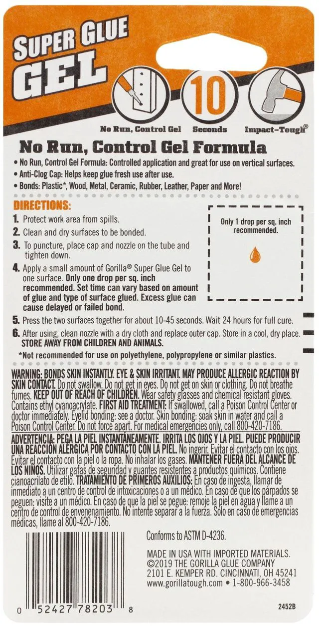 Alt view image 2 of 5 - Gorilla Clear Super Glue Gel, 2 Mini Tubes, 3g