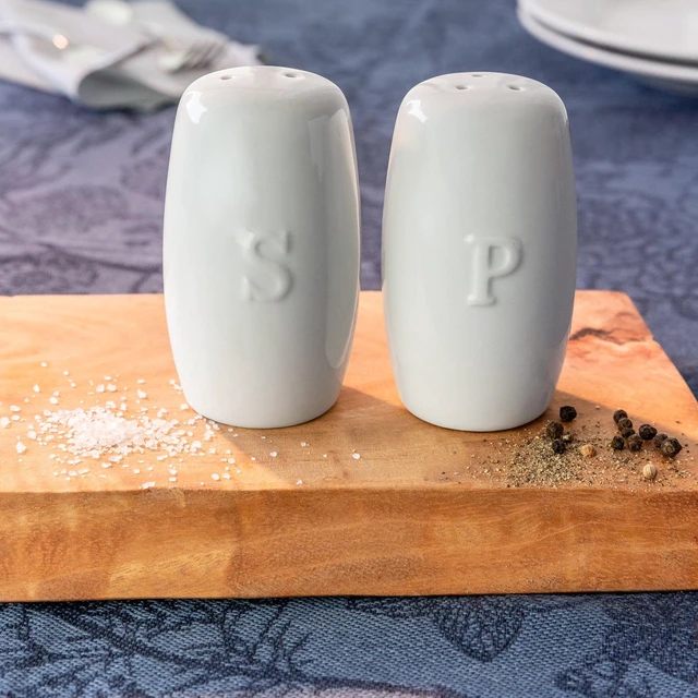 Alt view image 4 of 4 - Better Homes & Gardens Salt & Pepper Shaker Set White Porcelain Embossed