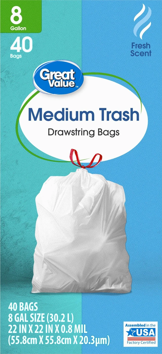 Alt view image 5 of 6 - Great Value 8-Gallon Drawstring Trash Bags, Fresh Scent, 40 Count
