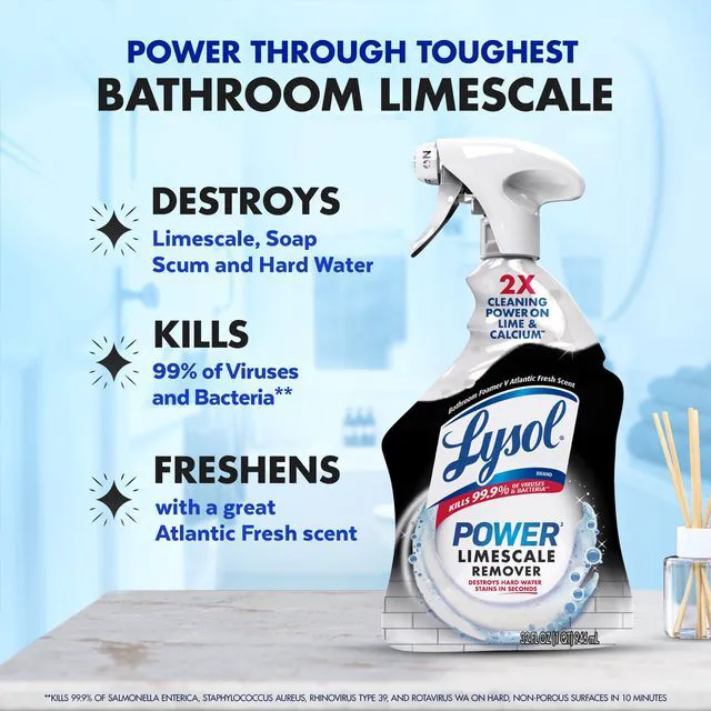 Alt view image 5 of 6 - Lysol Power Limescale Remover Bathroom Cleaner Spray, Hard Water Stain Remover, Disinfecting Multipurpose Cleaner, 0% Bleach, Atlantic Fresh Scent, 32 fl oz