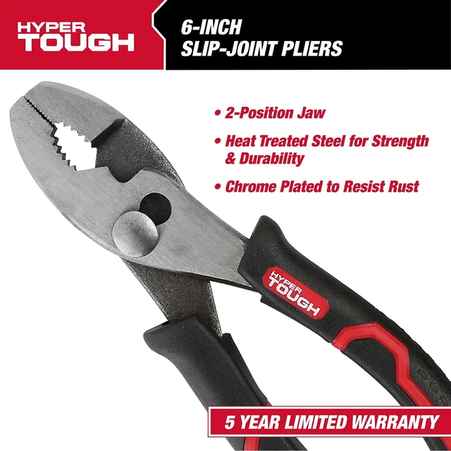 Alt view image 3 of 5 - Hyper Tough 6-Inch Slip Joint Pliers with Soft-Grip Handles