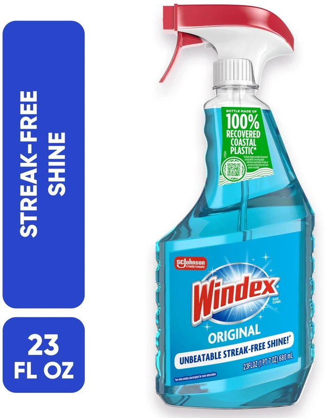 Main image of Windex Original Blue Glass, Window and Mirror Cleaner, 23fl oz, Spray Bottle