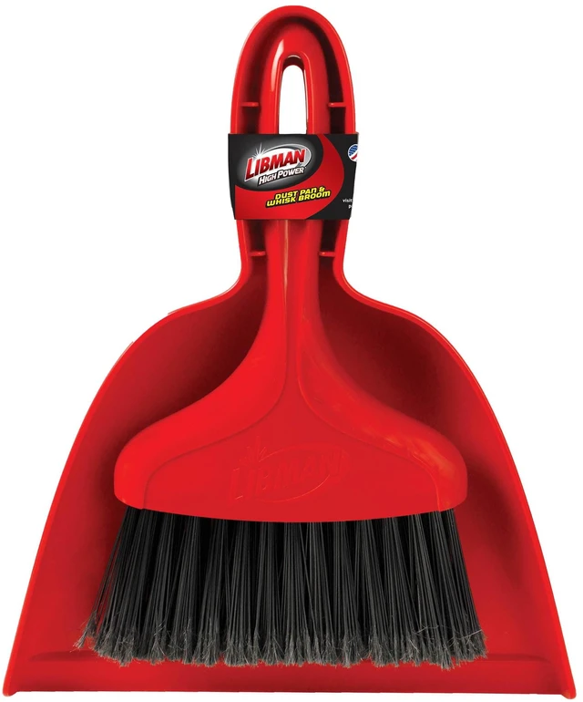 Alt view image 4 of 4 - Libman Heavy Duty Whisk Broom Dustpan Combo - Red Handle, Black Fibers