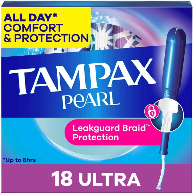 Main image of Tampax Pearl Tampons with LeakGuard Braid, Ultra Absorbency, 18 Count