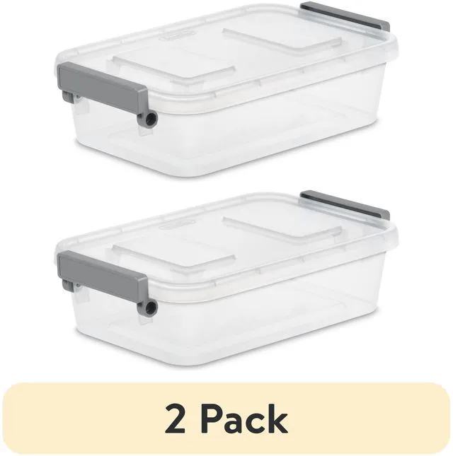 Main image of Sterilite Modular 2.7 Quart Small Latching Storage Bin, Clear Plastic Container with Write-on ID Latches, Gray (2 Pack)