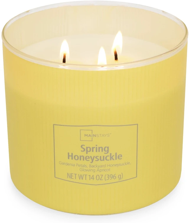 Main image of Mainstays 3-Wick Textured Wrapped Candle, Spring Honeysuckle, 14 oz