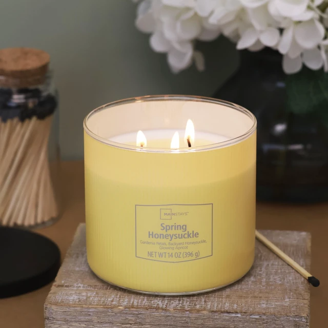 Alt view image 4 of 6 - Mainstays 3-Wick Textured Wrapped Candle, Spring Honeysuckle, 14 oz