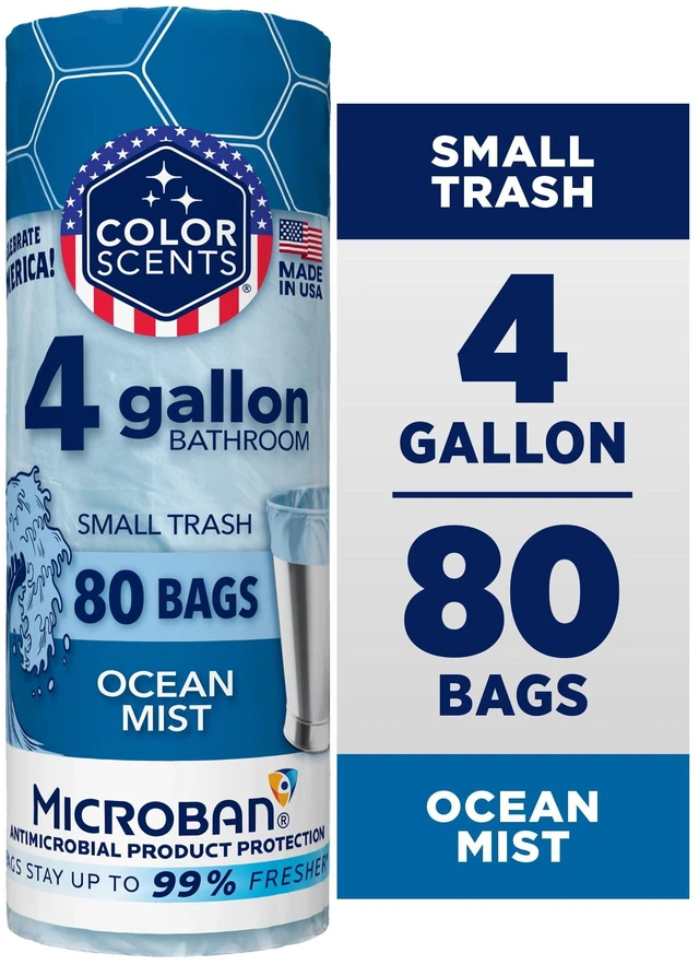 Main image of Color Scents 4 Gallon Bathroom Trash Bags, Ocean Mist Scent, Microban, Twist Tie, 80 Count