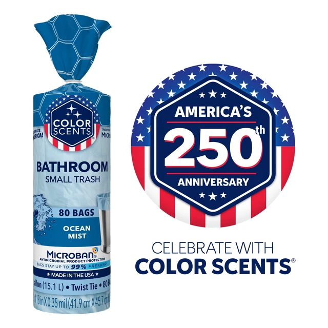 Alt view image 4 of 5 - Color Scents 4 Gallon Bathroom Trash Bags, Ocean Mist Scent, Microban, Twist Tie, 80 Count