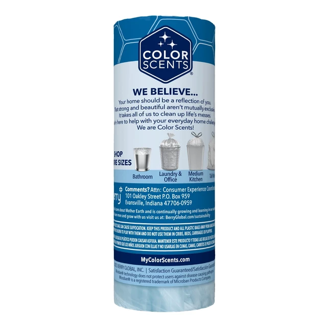Alt view image 2 of 5 - Color Scents 4 Gallon Bathroom Trash Bags, Ocean Mist Scent, Microban, Twist Tie, 80 Count