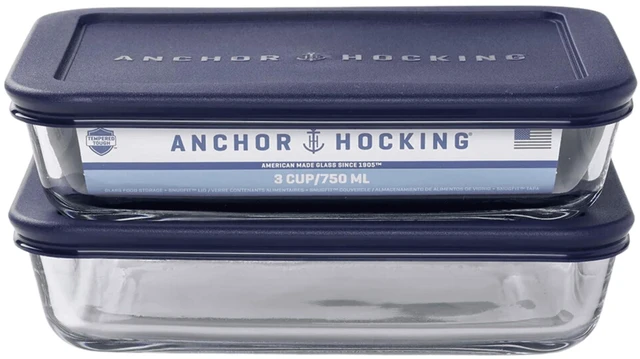 Main image of Anchor Hocking 3-Cup Rectangular Glass Food Storage Containers with Lids, Set of 2