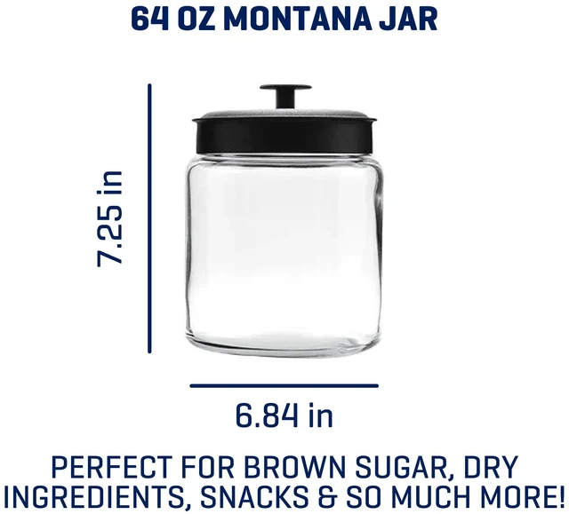 Alt view image 4 of 6 - Anchor Hocking Montana Glass Jar with Black Metal Lid, 64oz