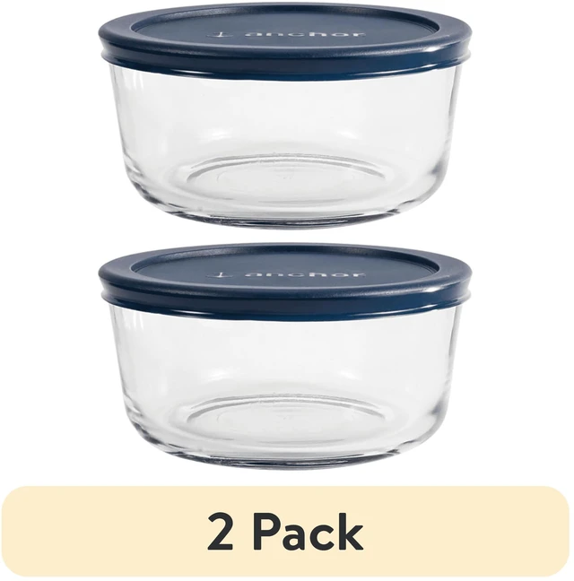 Main image of Anchor Hocking 2 Pack 4 Cup Round Glass Food Storage Container with Lid