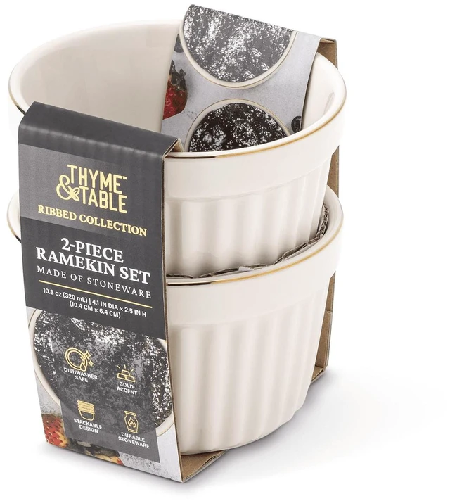 Alt view image 2 of 6 - Thyme & Table Stoneware Ramekin Set - 2-Piece, 10 oz, White Ribbed